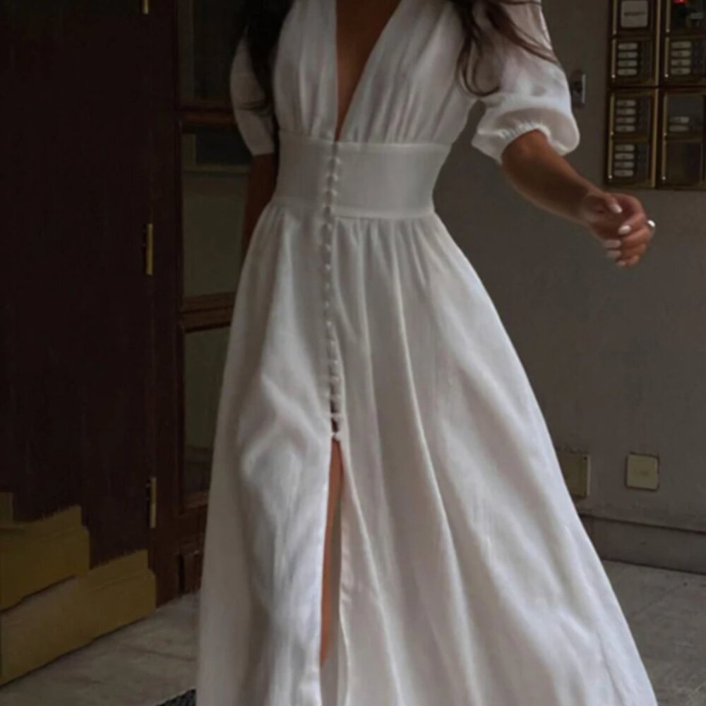 Frenchy Button Split Long Dress